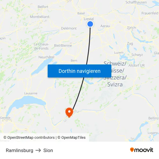 Ramlinsburg to Sion map