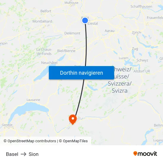 Basel to Sion map