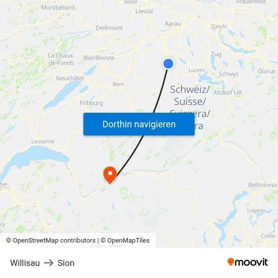 Willisau to Sion map