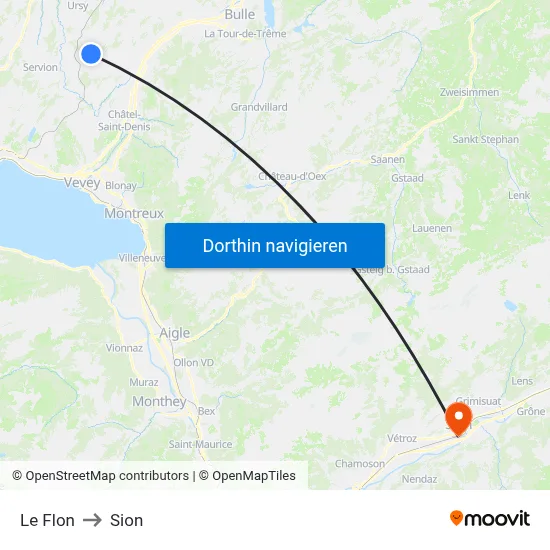 Le Flon to Sion map