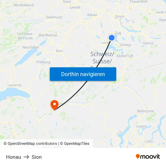Honau to Sion map
