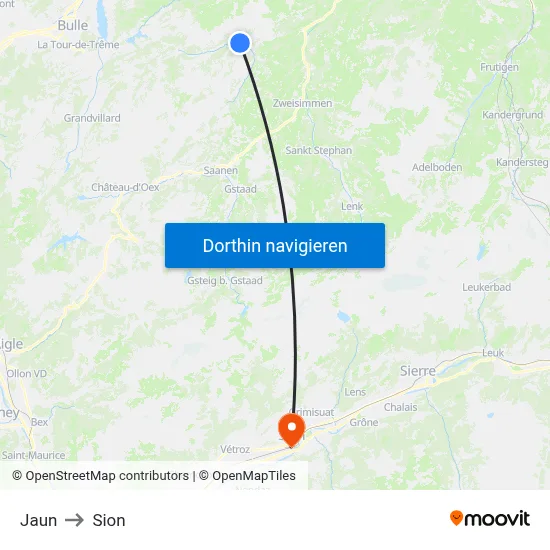 Jaun to Sion map