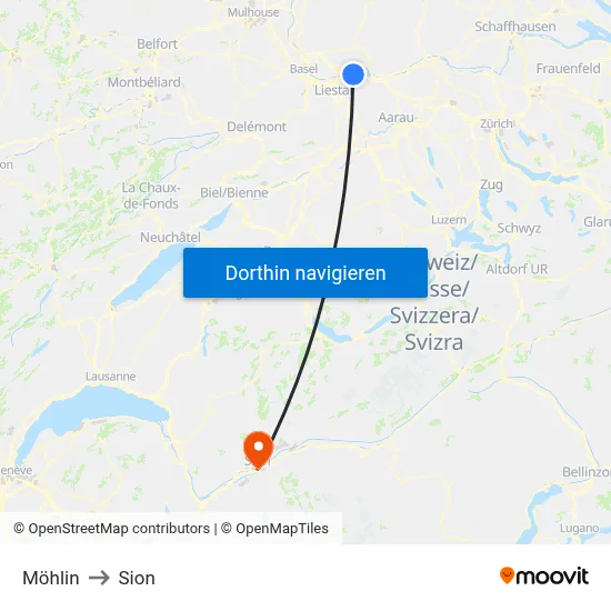 Möhlin to Sion map