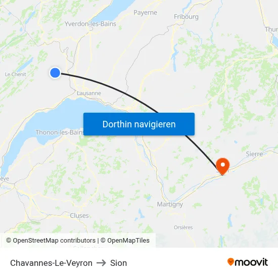 Chavannes-Le-Veyron to Sion map