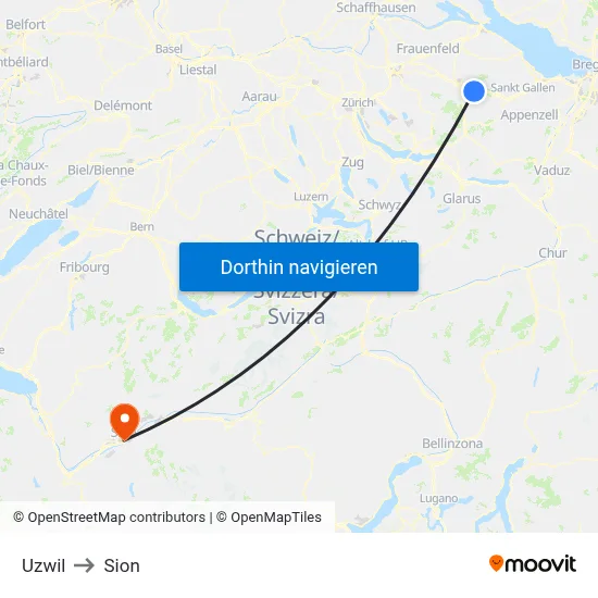 Uzwil to Sion map