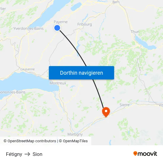 Fétigny to Sion map