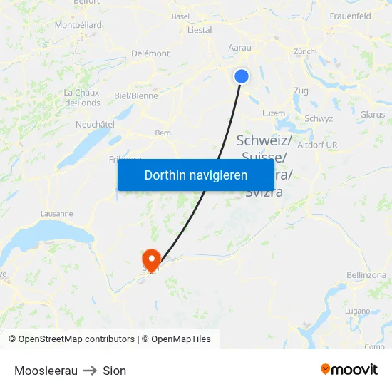 Moosleerau to Sion map