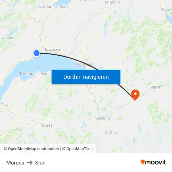 Morges to Sion map