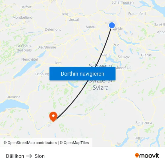 Dällikon to Sion map
