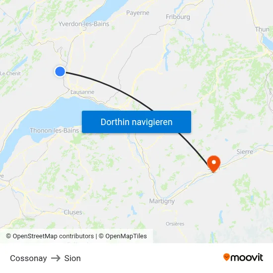 Cossonay to Sion map