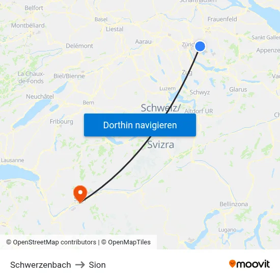 Schwerzenbach to Sion map