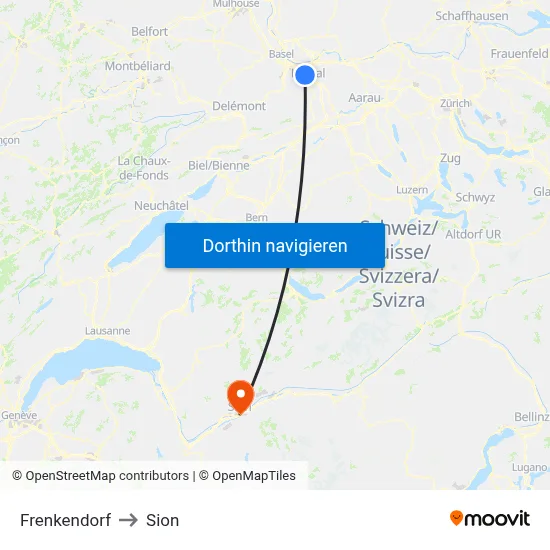 Frenkendorf to Sion map