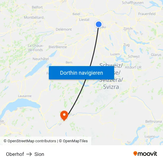 Oberhof to Sion map