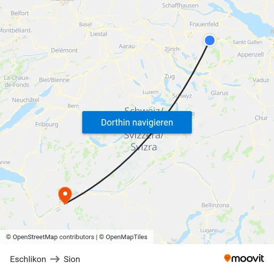 Eschlikon to Sion map