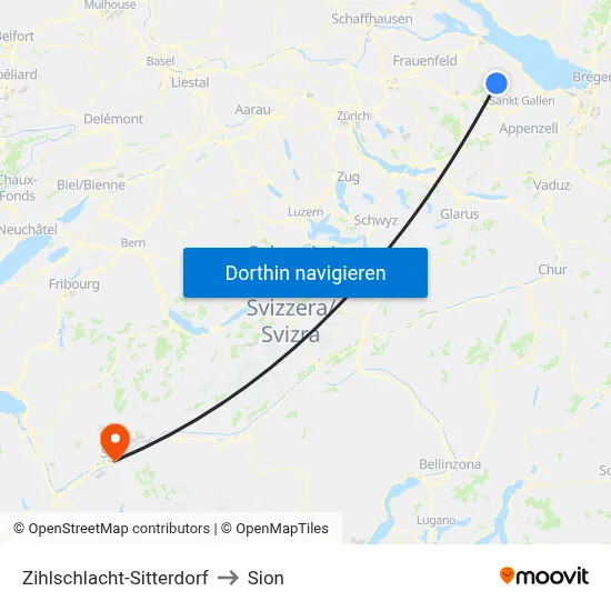 Zihlschlacht-Sitterdorf to Sion map