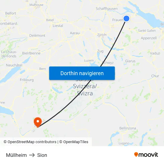 Müllheim to Sion map