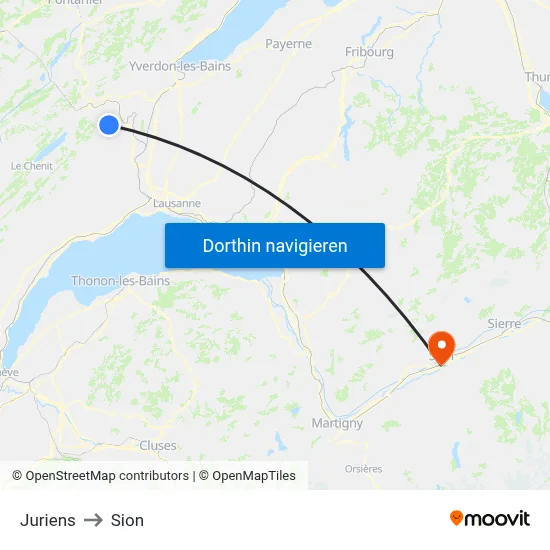 Juriens to Sion map