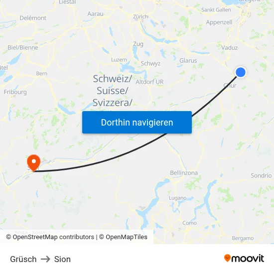 Grüsch to Sion map