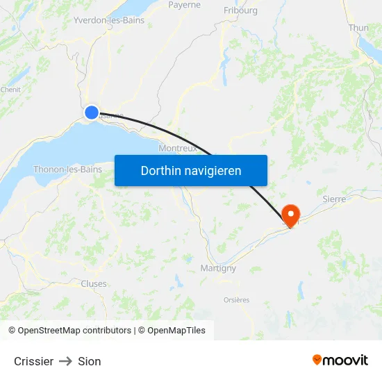 Crissier to Sion map