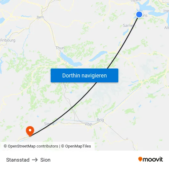 Stansstad to Sion map