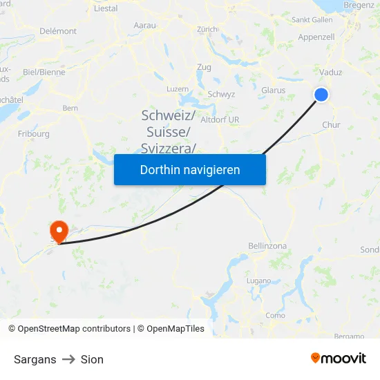 Sargans to Sion map