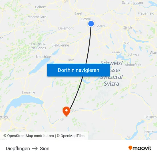 Diepflingen to Sion map