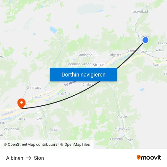 Albinen to Sion map
