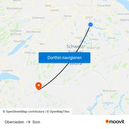 Oberrieden to Sion map