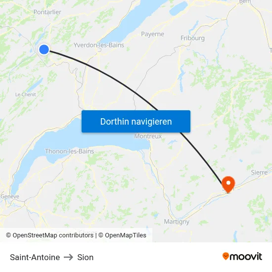 Saint-Antoine to Sion map
