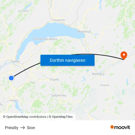 Présilly to Sion map