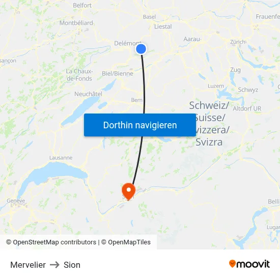 Mervelier to Sion map
