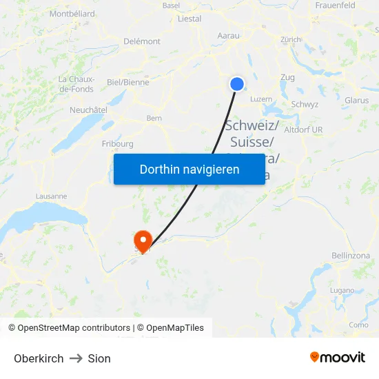 Oberkirch to Sion map