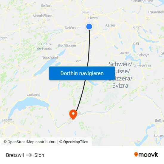 Bretzwil to Sion map