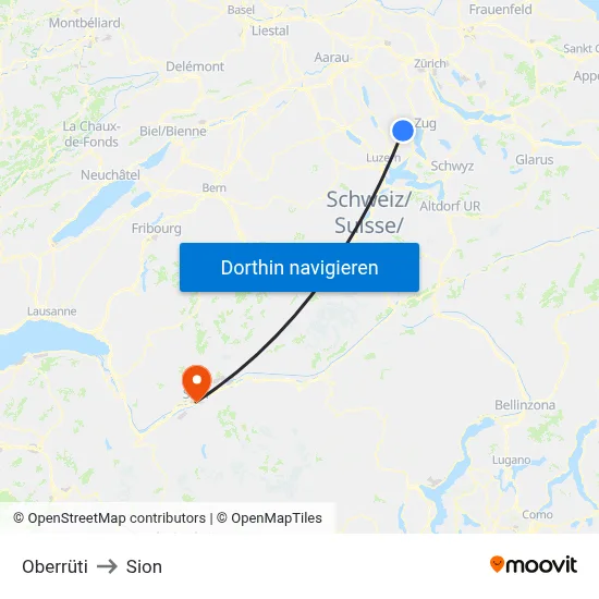 Oberrüti to Sion map