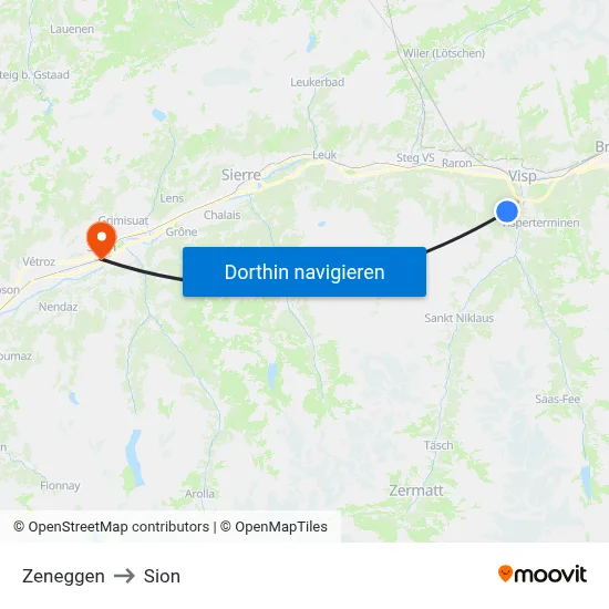 Zeneggen to Sion map