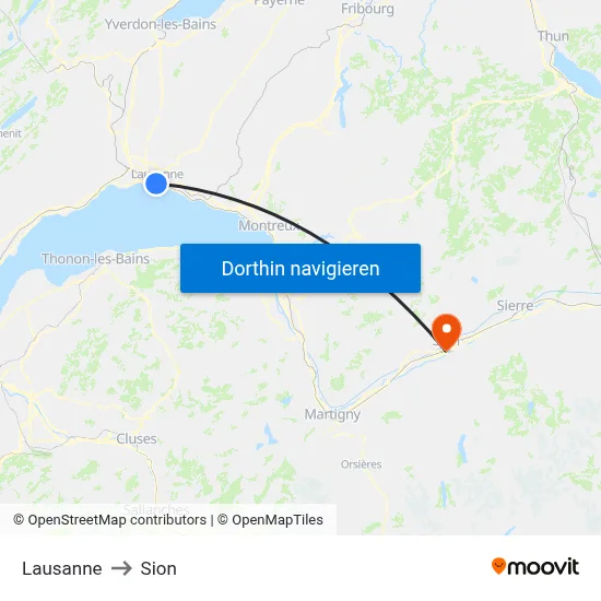 Lausanne to Sion map