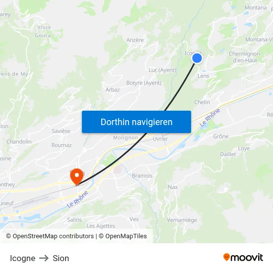 Icogne to Sion map