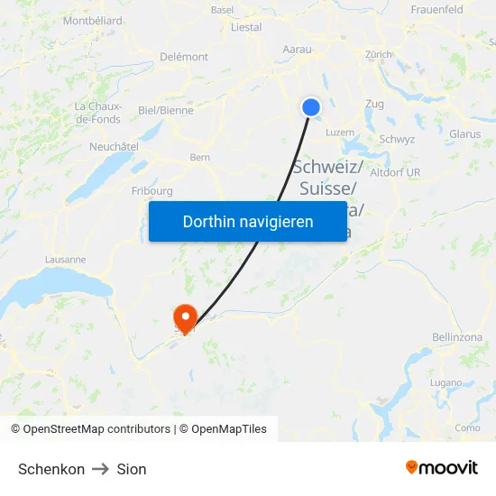 Schenkon to Sion map