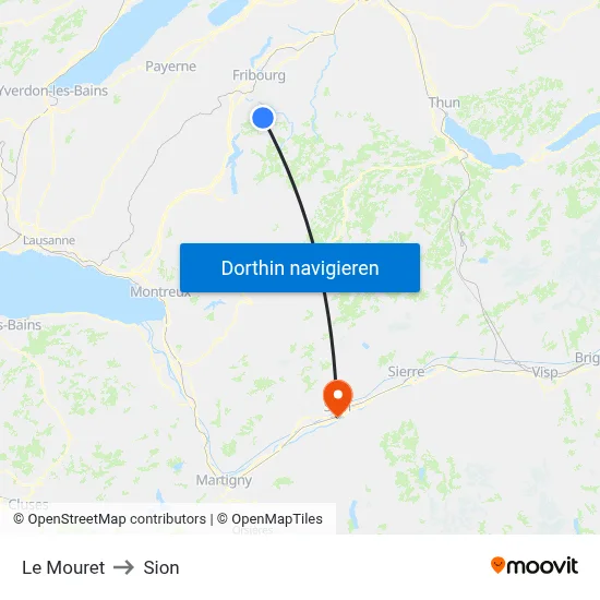 Le Mouret to Sion map