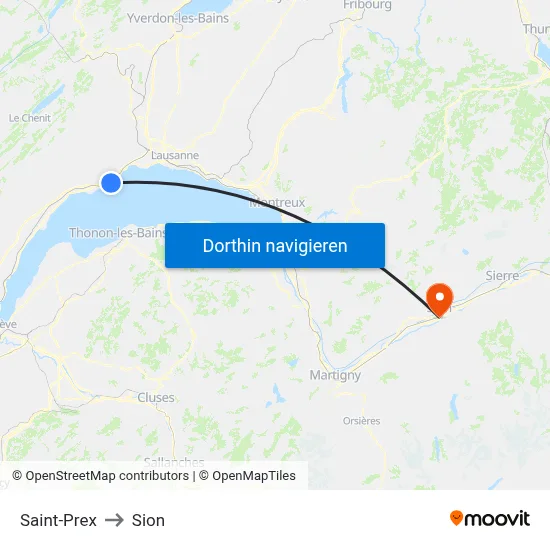 Saint-Prex to Sion map