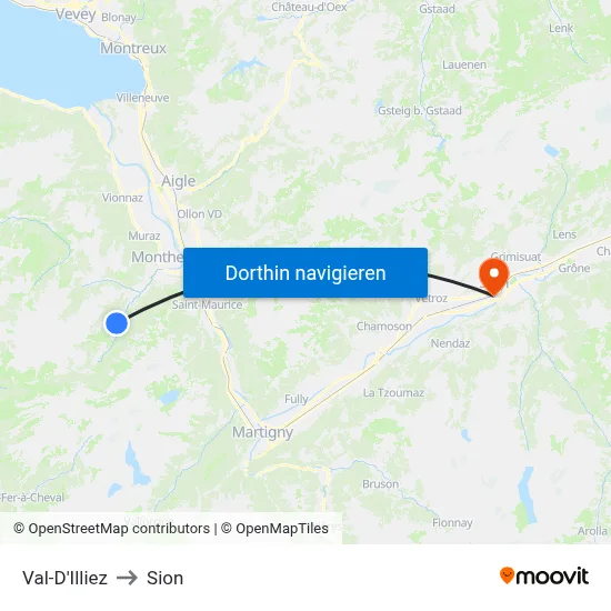 Val-D'Illiez to Sion map