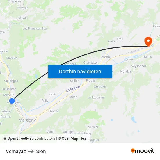Vernayaz to Sion map