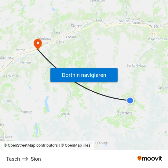 Täsch to Sion map