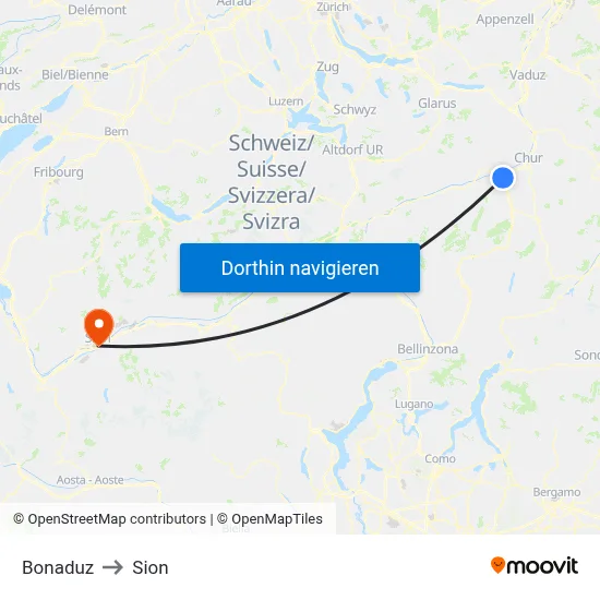 Bonaduz to Sion map