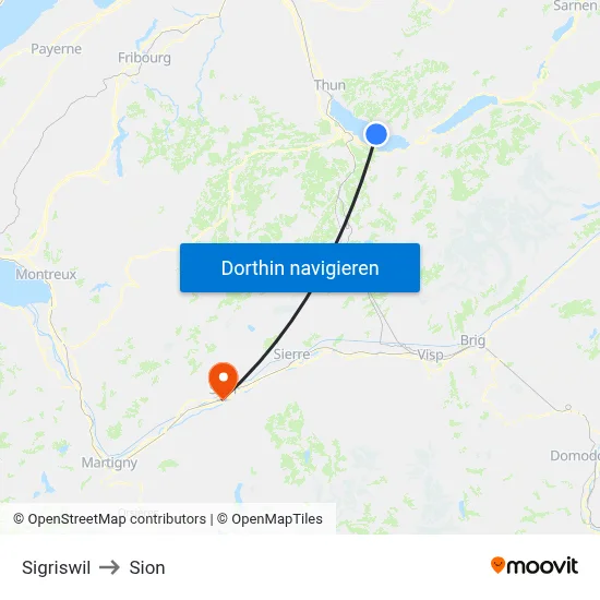 Sigriswil to Sion map