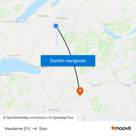 Hauterive (Fr) to Sion map