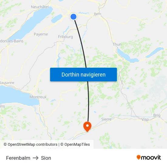 Ferenbalm to Sion map