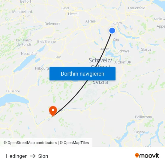 Hedingen to Sion map