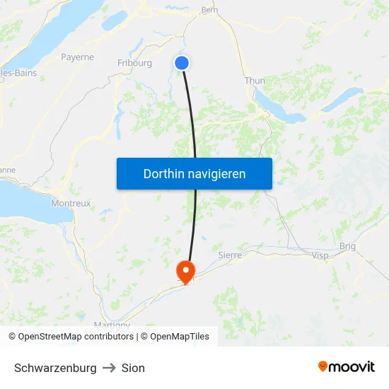 Schwarzenburg to Sion map
