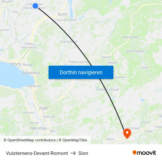 Vuisternens-Devant-Romont to Sion map